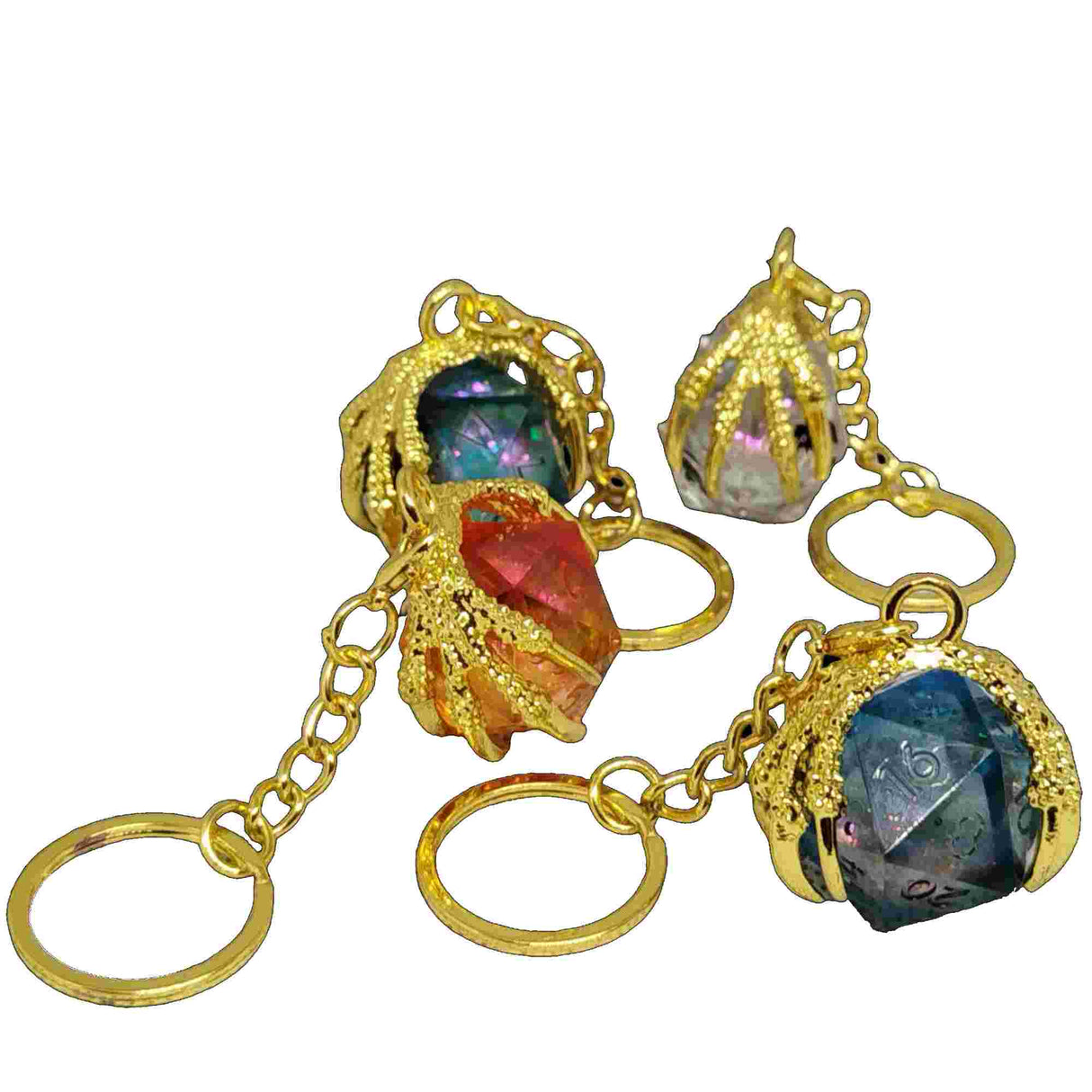 Gold keychain with colorful gemstones