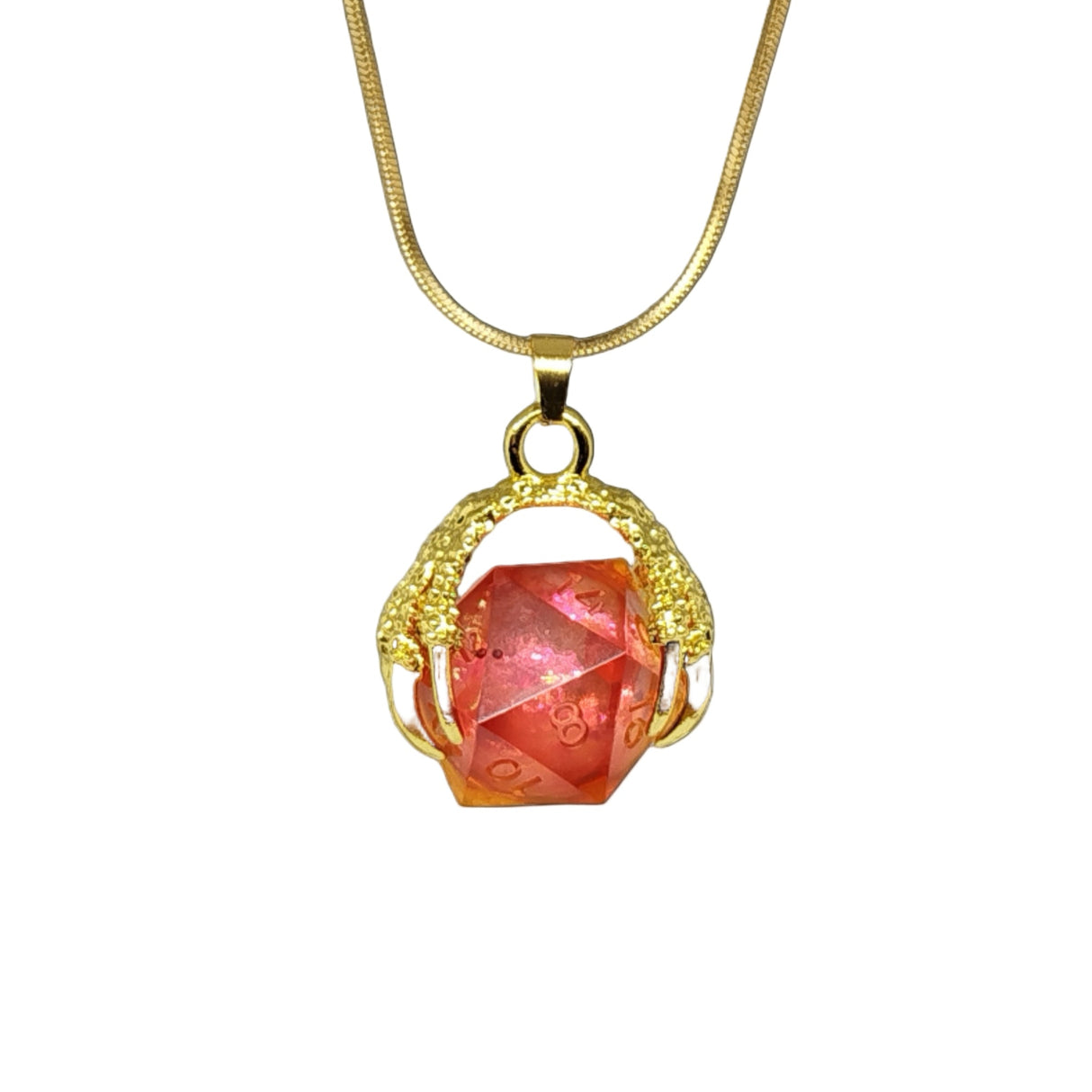 Gold necklace with a pink pendant
