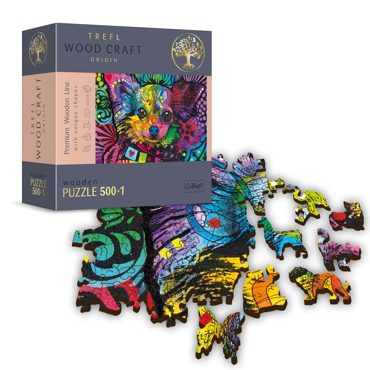 Colorful Puppy - Wood Craft Puslespil (500+1 brikker)