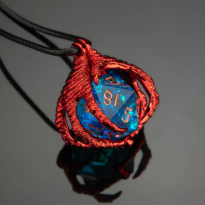 Red Dragon's Claw Necklace with D20 Dice