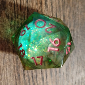 Oversized 33mm Sharp Edge Liquid Core D20 Dice