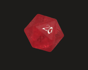 Red polyhedral glass die frosted