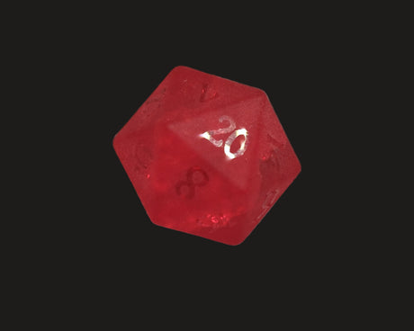 Red polyhedral glass die frosted