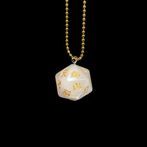 D20 polyhedral die white pendant with gold numbers