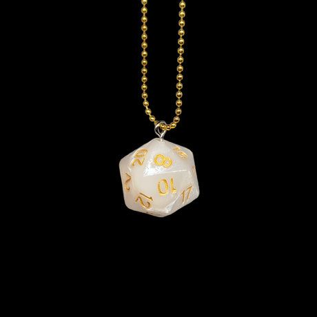 D20 polyhedral die white pendant with gold numbers