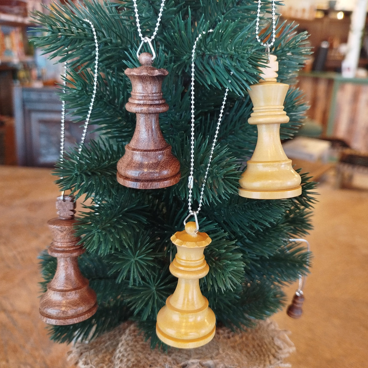 Decorative Christmas tree with chess piece ornaments