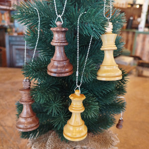 Decorative Christmas tree with chess piece ornaments